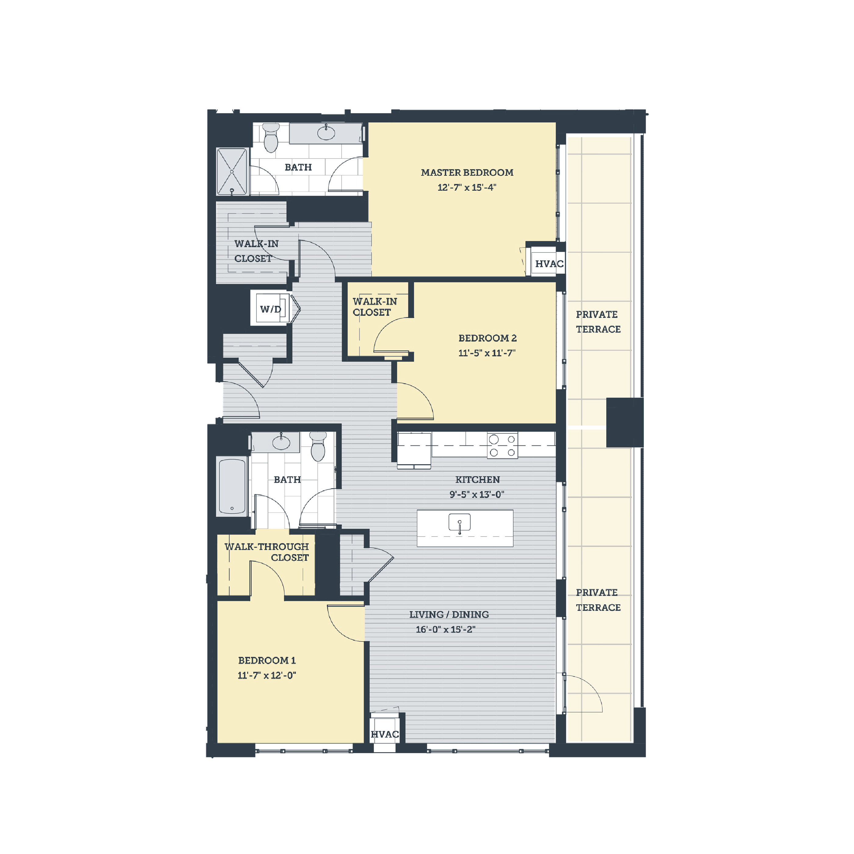 Floor plan for 3 beds, 2 baths, 1500 sqft